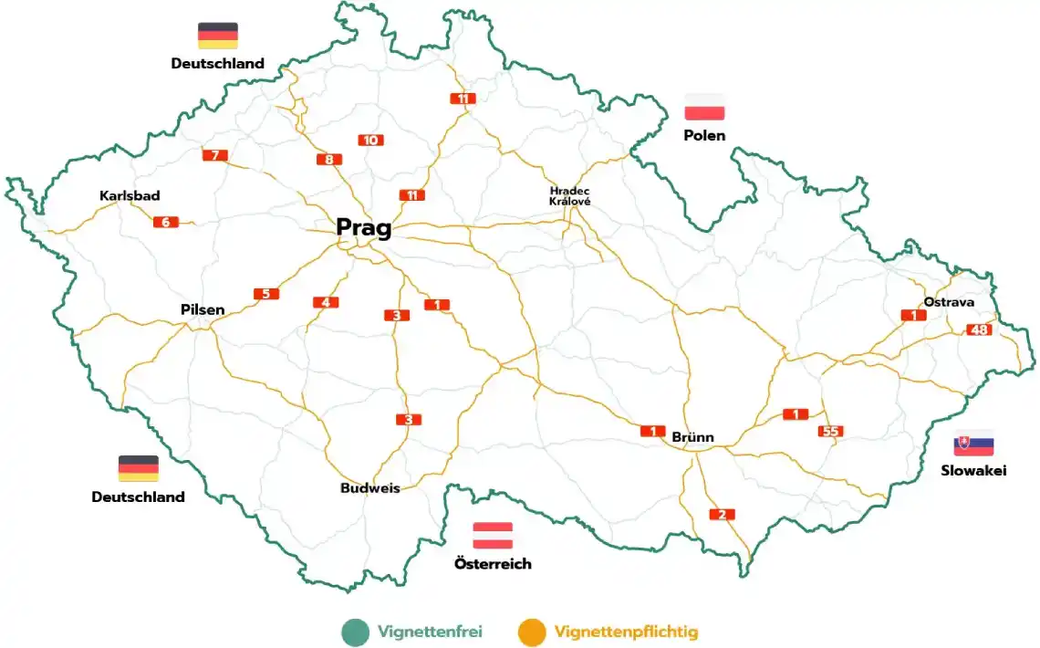 De routekaart in het Tsjechisch